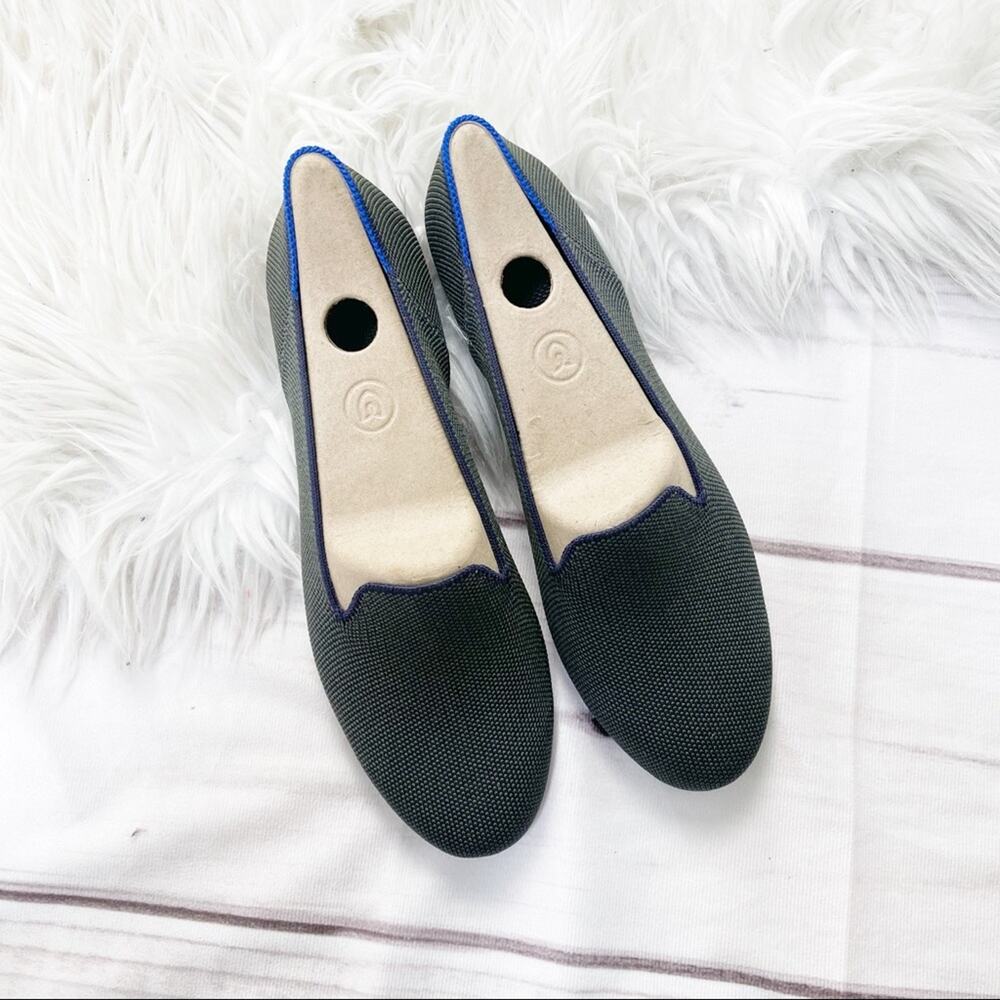 🆕 Rothy’s The Loafer Neon Stripe RETIRED / Rare Size 8 Olive Green‎ - Navy Blue